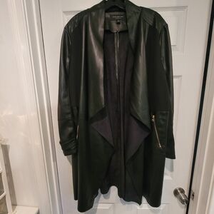 Trench Coat MARC NEW YORK Womens Very Nice Sz 2x Black Faux Leather. Read Post
